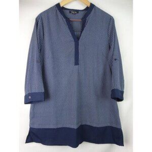 Antilia Femme Women's Shirt Size XL Blue Polka Dot 3/4 Sleeve Tunic Top Blouse